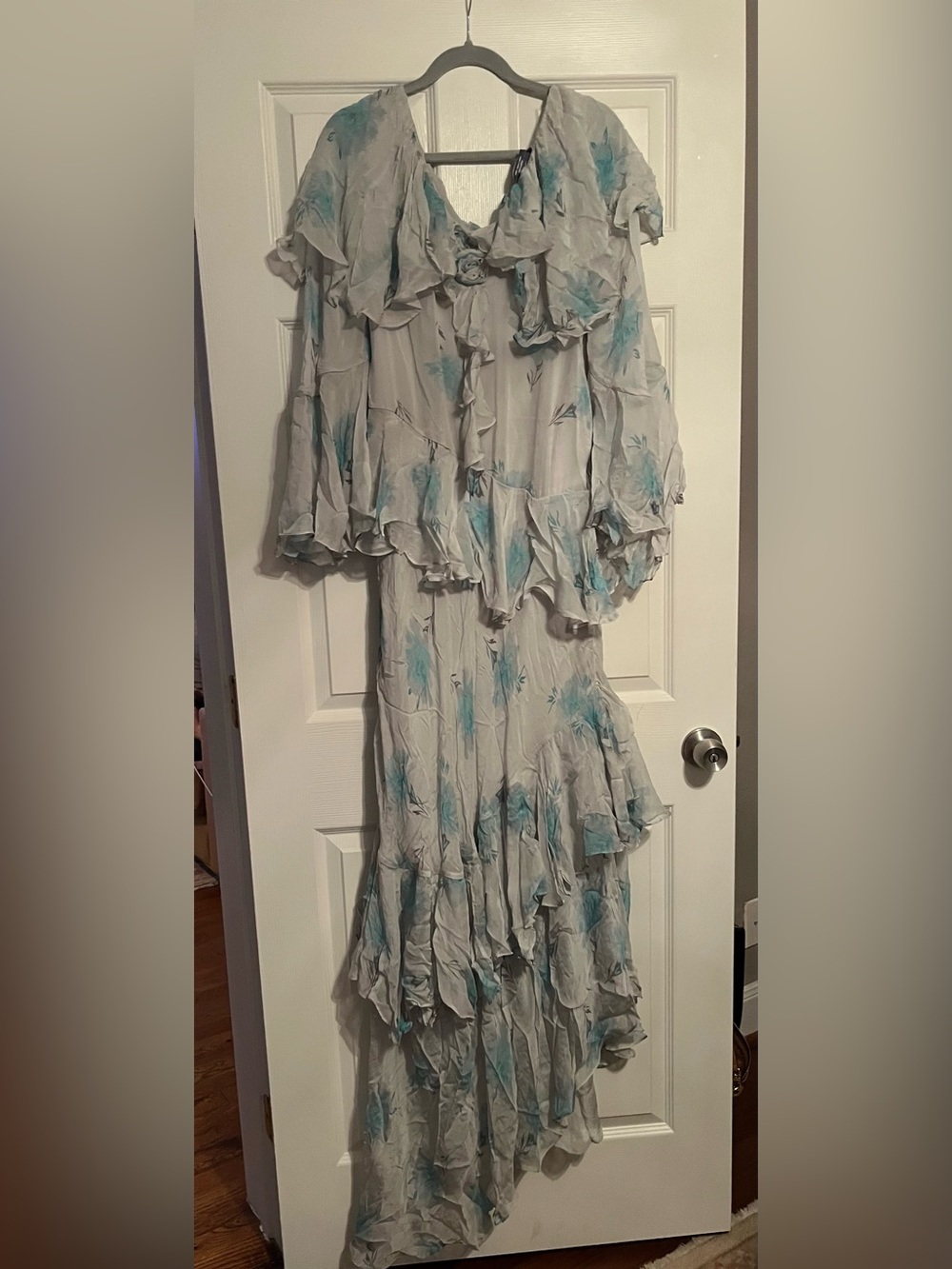 Beautiful BHLDN Floral Ruffle Maxi Dress in Blue Size Small - Never Worn New W/O